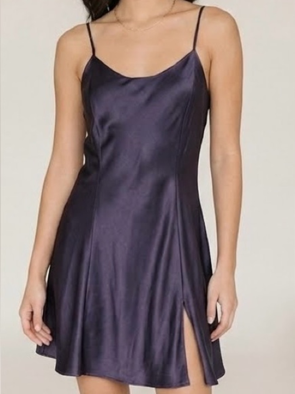Victoria's Secret 100% Silk Navy Blue Slip Mini Dress Slit Medium Whimsigoth